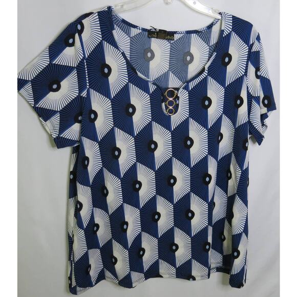 80 PARK *NWT* Geometric Top Size 2X Women Business Casual Plus Blue Black - Picture 1 of 9